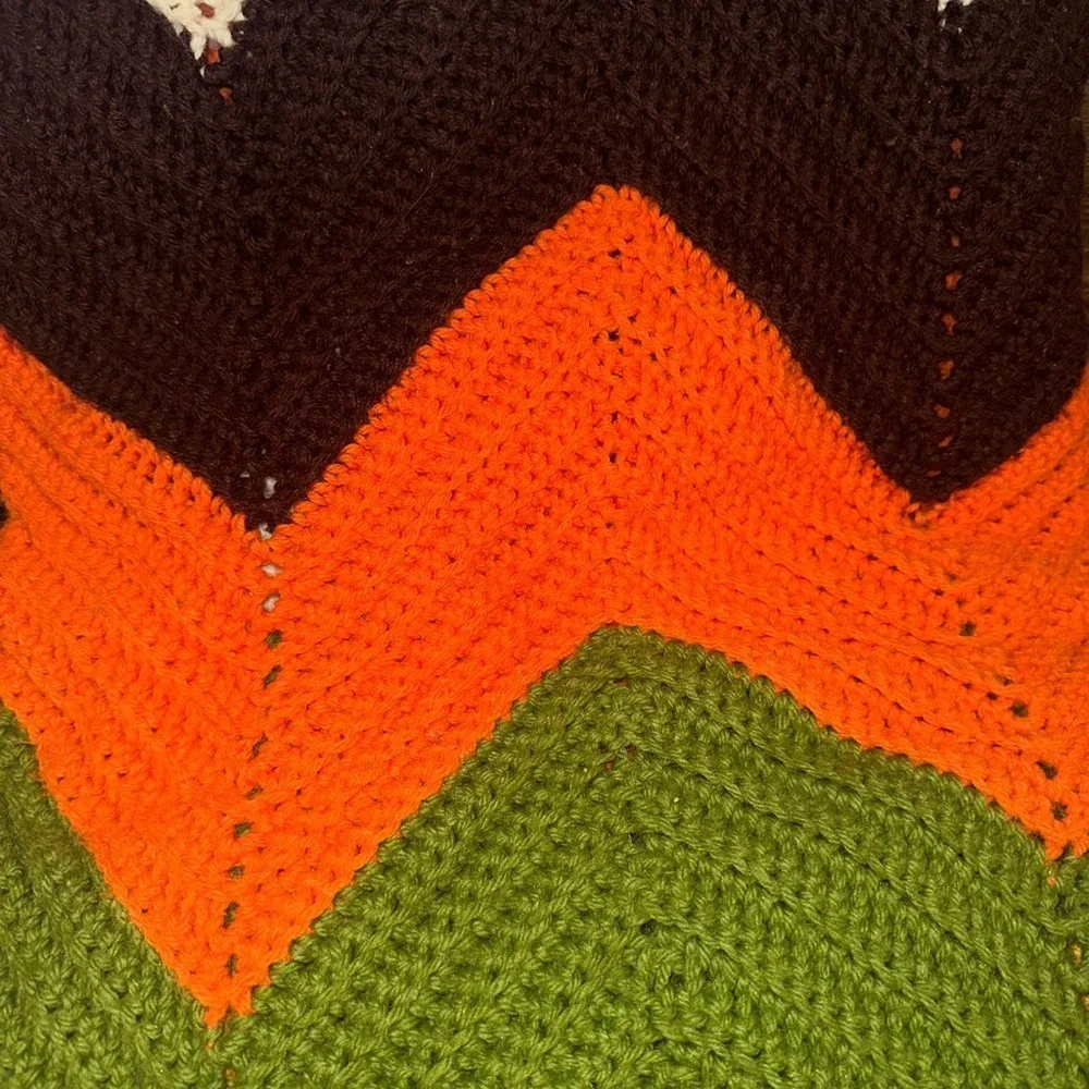 Handmade Crochet Multicolor Chevron Knit Fall Autumn Granny Cottagecore Winter